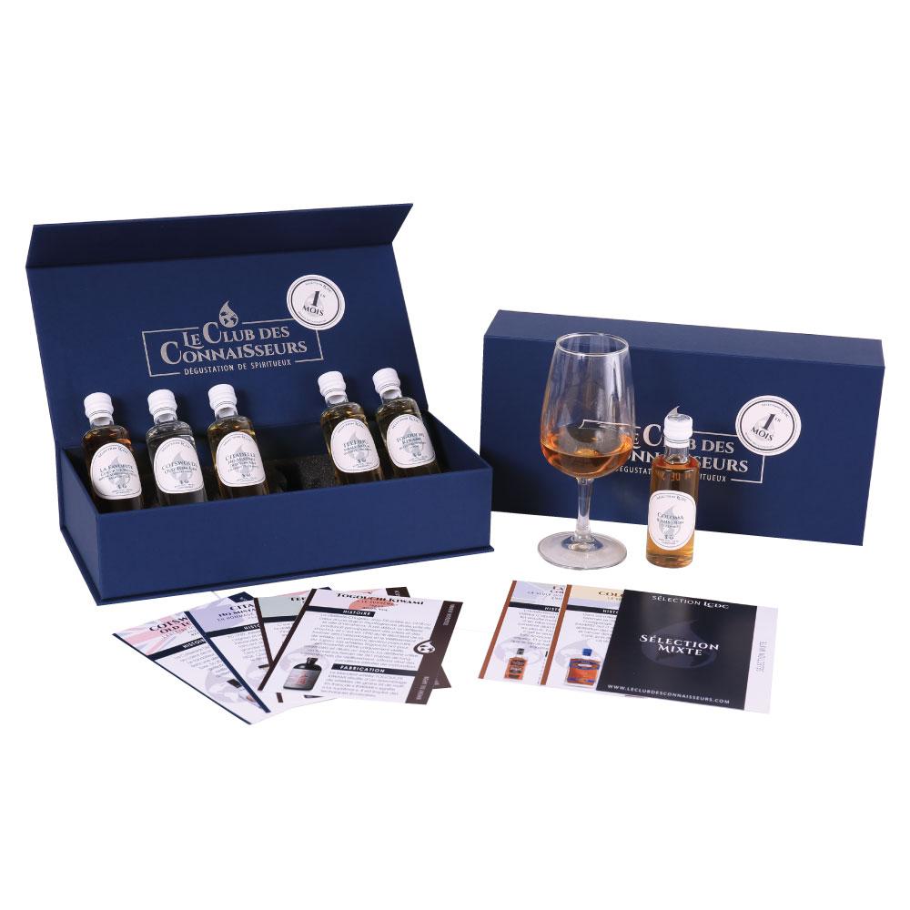 Box dégustation 6 Spiritueux : Abonnement mensuel - Whiskies, Rhums, Gins - Le Club des Connaisseurs