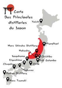 Carte Des Principales distilleries du Japon
