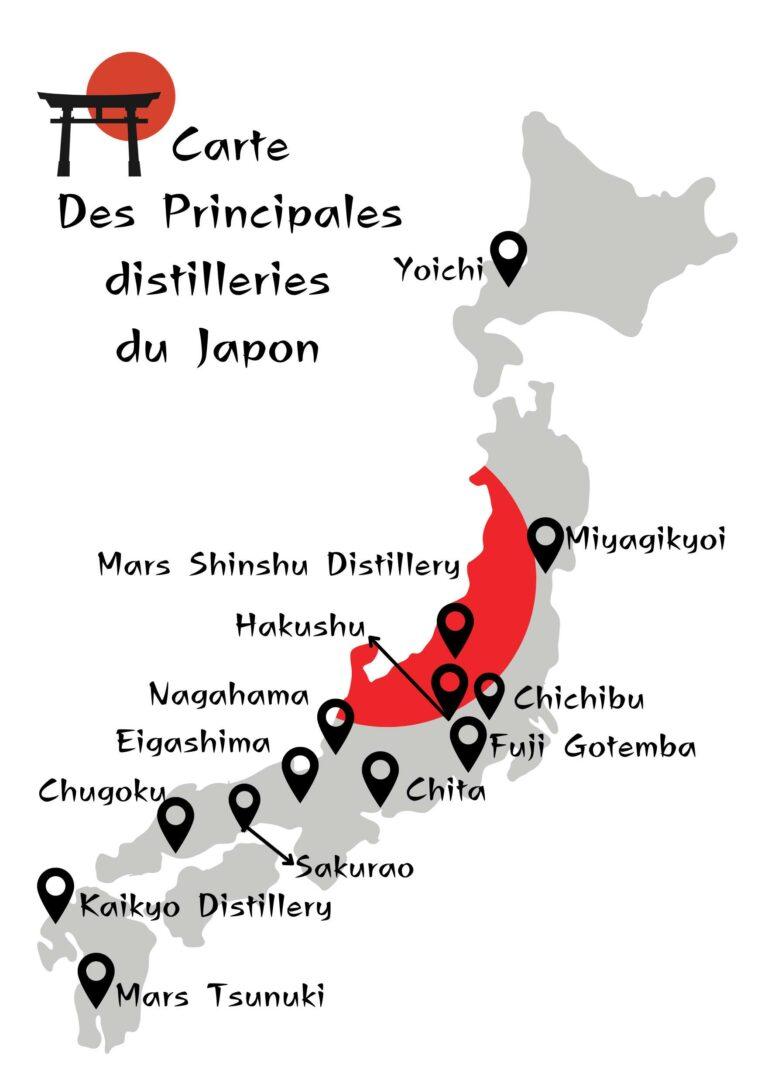 Carte Des Principales distilleries du Japon Coffret les whiskys japonais le club des connaisseurs