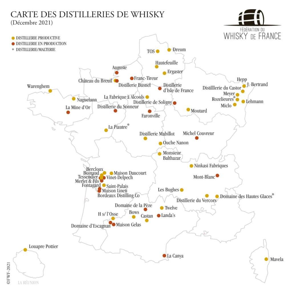 le nouveau monde du whisky -le club des connaisseurs - carte distillerie de france
